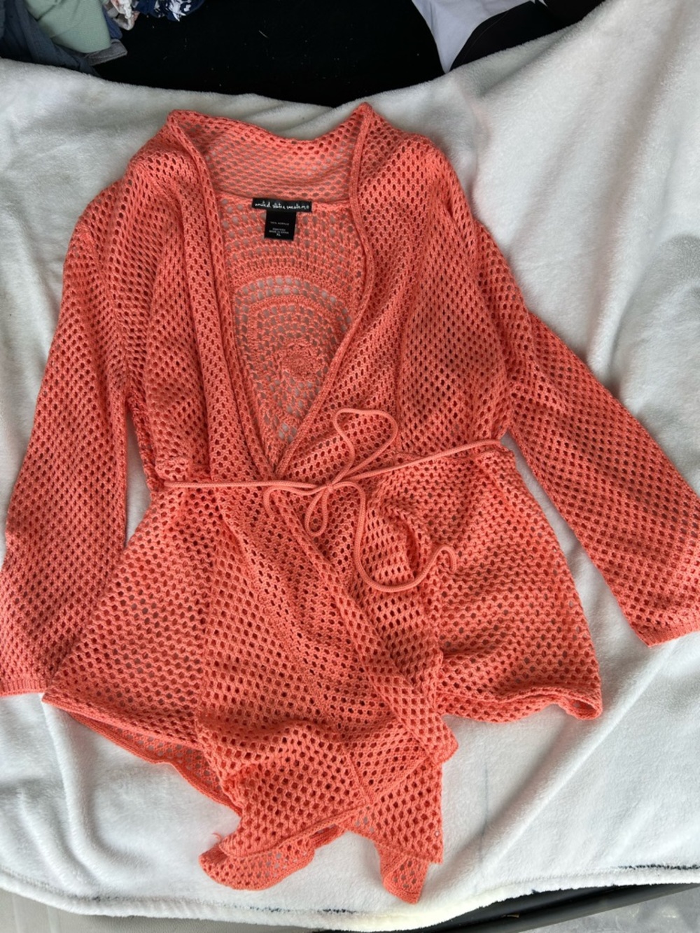 united states sweaters Coral Open-Weave Cardigan - Picture 4 of 8